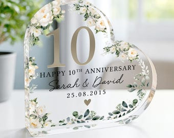 Personalised Floral 10th Anniversary Gift, Tin Anniversary Plaque, Anniversary Gifts, 10th Anniversary Gift for Husband Wife Parents