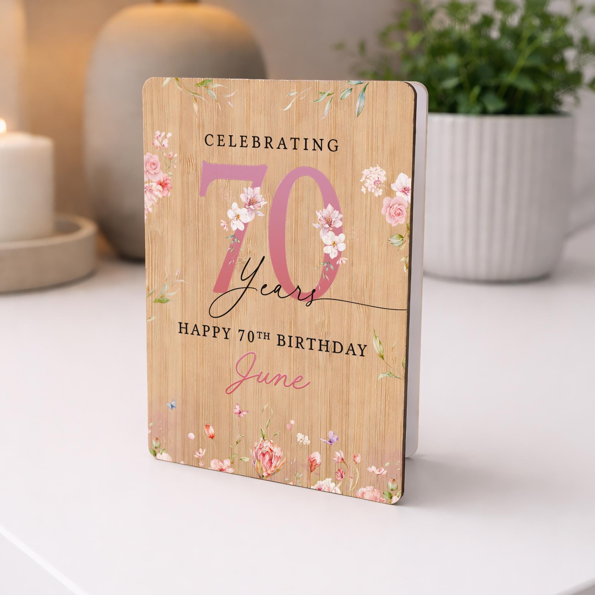 Personalised Pink Floral 70th Birthday Card, Keepsake Card for Mum Nan ...