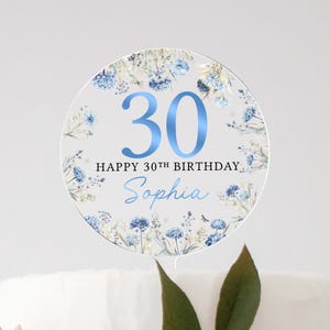 Personalised Happy Birthday Cake Topper, Pink Floral Cake Topper, 18th 21st 30th 40th 50th Birthday, Clear Cake Topper, Birthday Name
