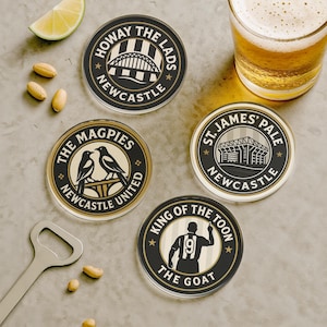 Set of 4 Newcastle Coasters, Coaster Gift Set Newcastle FC Fan, Football Gifts, Clear Acrylic Coasters
