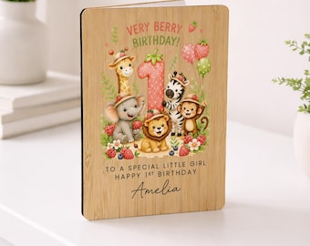 Personalised Strawberry 1st Birthday Card, Berry Special Daughter Granddaughter Niece Card, Gift for First Birthday Baby Girl