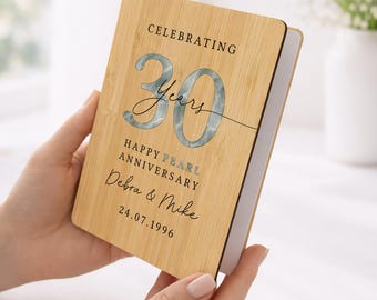 Personalised 30th Anniversary Card, Gift for Wedding Pearl Anniversary for Mum Dad Parents, Wooden Bamboo