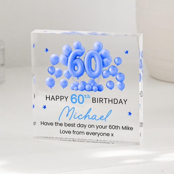 Sottobicchiere Happy 60th Birthday - 9x9 Cm, MDF Rigido Con Finitura Lucida