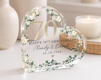 Personalised 70th Anniversary Gift, Platinum Wedding Anniversary Keepsake Frame, For Parents, Grandparents