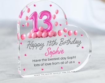 Personalised Happy 13th Birthday Gift Plaque, Birthday Gift For Her, Heart Plaque, 13th Birthday Gifts, Pink 13th Gift, Gifts for Her