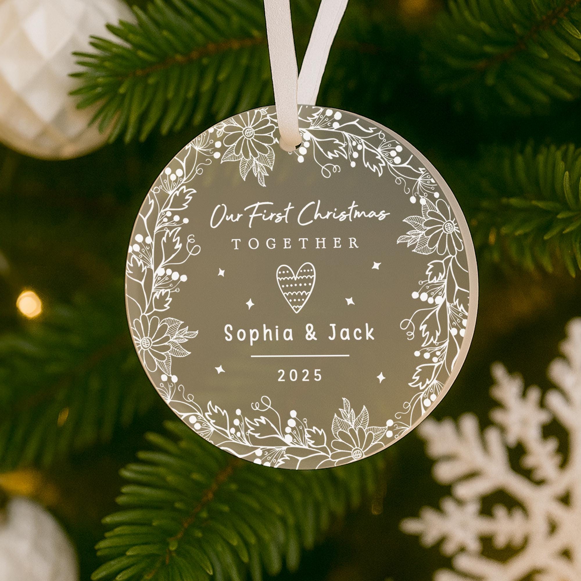 Personalised 'First Christmas Together' Metal Bauble - Gift For Couples, 8cm, Keepsake