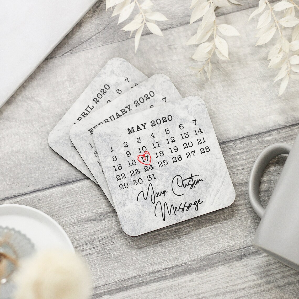 Personalised Calendar Coaster Custom Date & Message Coaster Etsy