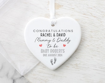 Personalised New Parents Gift, Congratulations Pregnancy Gift, Mummy Daddy To Be Gift, New Baby Heart Ornament, Baby Expecting Gift