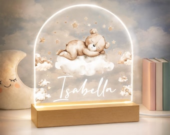 Luz de noche personalizada para habitación de bebé, lámpara LED con forma de osito y nube, regalo para habitación de bebé.