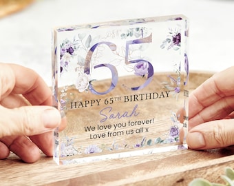 Personalised Happy 65th Birthday Gift Plaque, Purple Floral Birthday Gift For Her, 65th Birthday Gifts, Pink 65th Gift, Gifts for Her