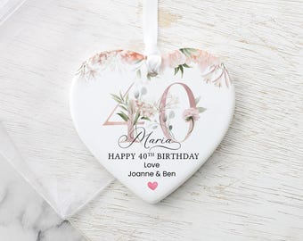Personalised Happy 40th Birthday Gift, Birthday Heart Ceramic, 40th Birthday Gift for Mum, 40th Gifts, Gifts for Nanny, 40th Birthday Gifts
