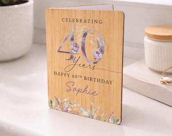 Personalised 40th Birthday Card, Keepsake Card for Her, 40 Years Milstone Gift for Mum, Made from Wood