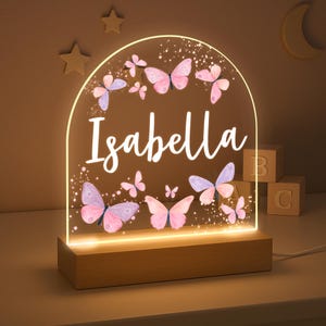 Personalised LED Nursery Lamp, Kids Night Light Gift, Butterfly Light, Baby Girl Light, Birthday Gifts for Kids, Kids Bedroom Nursery Light