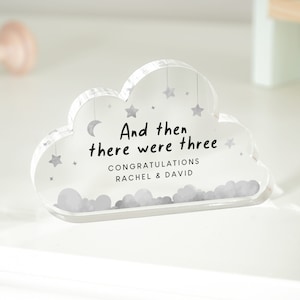Personalised New Baby Gift, New Family of 3 Plaque, Cloud Baby Gift, Gift for New Baby, Heart Plaque, Congrats Gift, Family of 4 Gift
