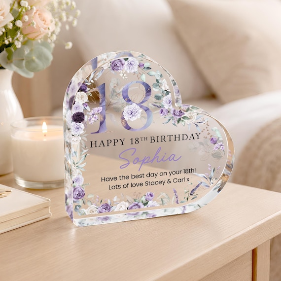 Personalised Happy 18th Birthday Gift Plaque, Birthday Gift For Her, 18th Birthday Gifts, Floral 18th Gift, Gifts for 18th Birthday