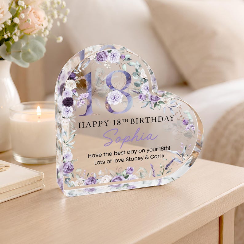 Personalised Happy 18th Birthday Gift Plaque, Birthday Gift For Her, 18th Birthday Gifts, Floral 18th Gift, Gifts for 18th Birthday image 1