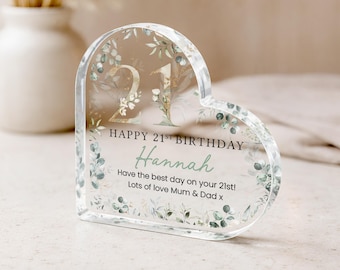 Personalised Happy 21st Birthday Gift Plaque for Her, Card Alternative Polished Clear Acrylic Special Keepsake