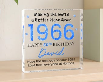 Personalised Happy 60th Birthday Gift Plaque For Him, Born in 1966 Keepsake Plaque