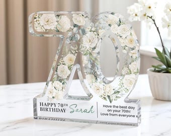 Personalised 70th Birthday Gift Plaque, Happy 70th Birthday Gift For Her, 70th Birthday Gifts, Floral 70th Gift, Gift for Mum