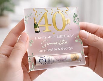 Personalised 40th Birthday Gift, Money Holder, Gift for Him Her Mum Dad Grandad Nan, Cash Gift