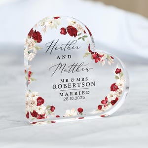 Cadeau de mariage personnalisé pour Mr et Mme, cadeau d&#39;anniversaire pour Mr et Mme, fleurs rouges, cadeau de fiançailles, cadeau souvenir, cadeau de fiançailles