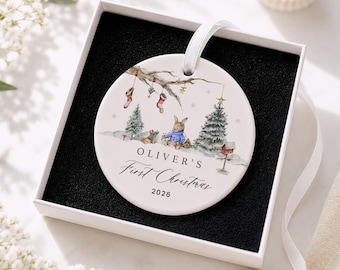 Personalised Baby's First Christmas Bauble, Babys 1st Xmas Rabbit Bunny Decoration, New Baby Christmas Ornament Gift