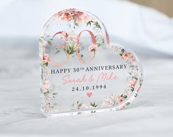 Personalised Floral 30th Anniversary Gift, Pearl Anniversary Plaque, Anniversary Gifts, 30th Anniversary Gift for Husband Wife Parents