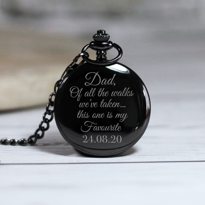 Personalised Engraved Black Pocket Watch Father of the Bride Etsy