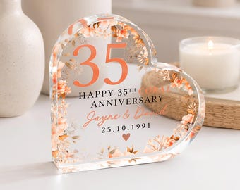 Personalised Coral 35th Anniversary Gift, Coral Anniversary Plaque, Anniversary Gifts, 35th Anniversary Gift for Husband Wife Parents