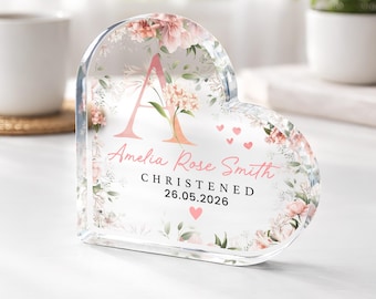 Personalised Floral Christening Gift Plaque, Baptism Keepsake for Godson Goddaughter