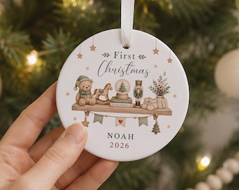 Personalised Baby's First Christmas Bauble, Babys 1st Xmas Shelf Decorations Nursery Design, New Baby Christmas Ornament Gift
