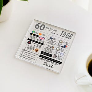 Personalised 60th Birthday Coaster, Fun Facts Born in 1966 Birthday Gift for Her/Him image 1