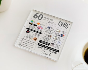 Personalised 60th Birthday Coaster, Fun Facts Born in 1966 Birthday Gift for Her/Him