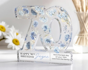 Personalised 70th Birthday Gift Plaque, Happy 70th Birthday Gift For Her, 70th Birthday Gifts, Floral 70th Gift, Gift for Mum