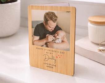 Personalised First Father's Day Card, 1st Father's Day as Daddy Keepsake Card, Bamboo Wood
