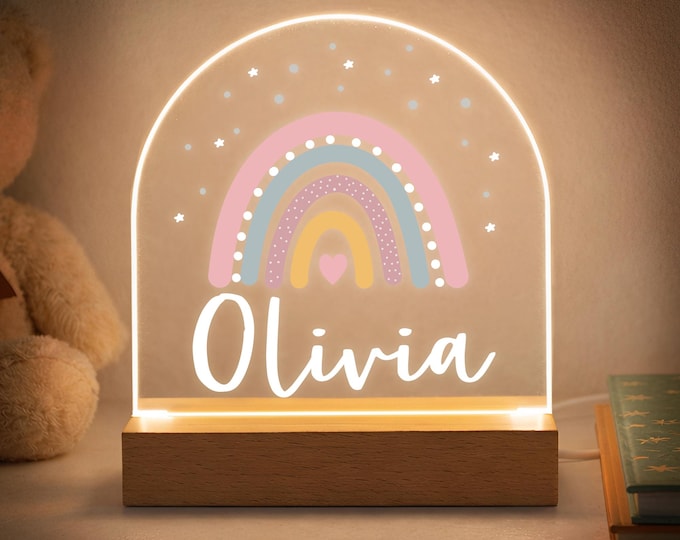 Personalised LED Nursery Lamp, Kids Night Light Gift, Rainbow Light, Baby Girl Light, Birthday Gifts for Kids, Kids Bedroom Nursery Light