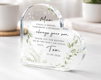 Personalised Mother of the Groom Gift, Parents of the Groom Bride Keepsake Heart Frame, Polished Acrylic