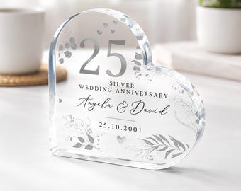 Personalised 25th Wedding Anniversary Gift, Silver Anniversary Plaque for Mum Dad Grandparents, Polished Acrylic