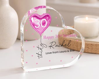 Personalised 30th Birthday Gift Plaque for Her, Keepsake Heart Plaque Message Card Alternative