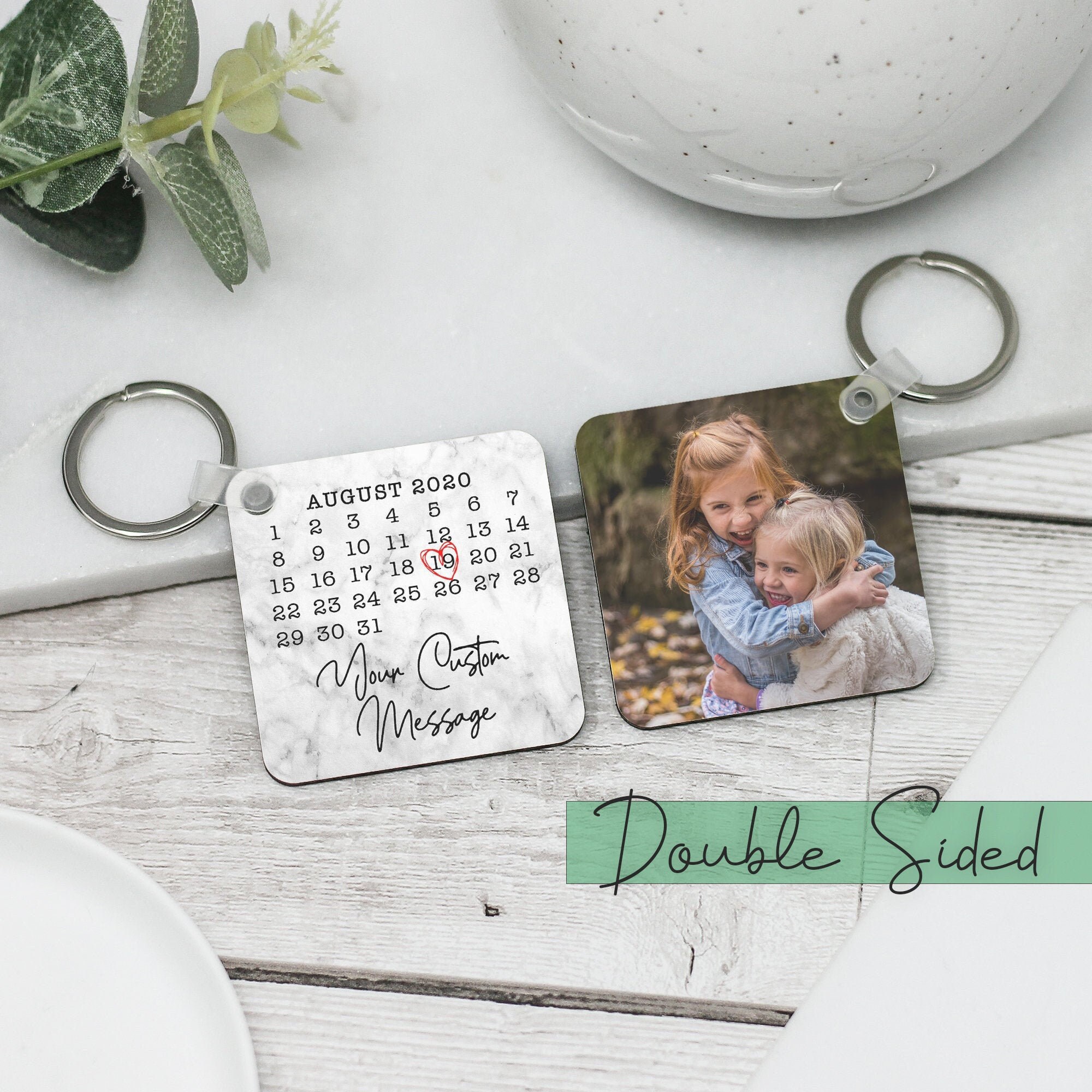 Personalised Calendar & Photo Keyring, Calendar Photo Keychain, Doubl…