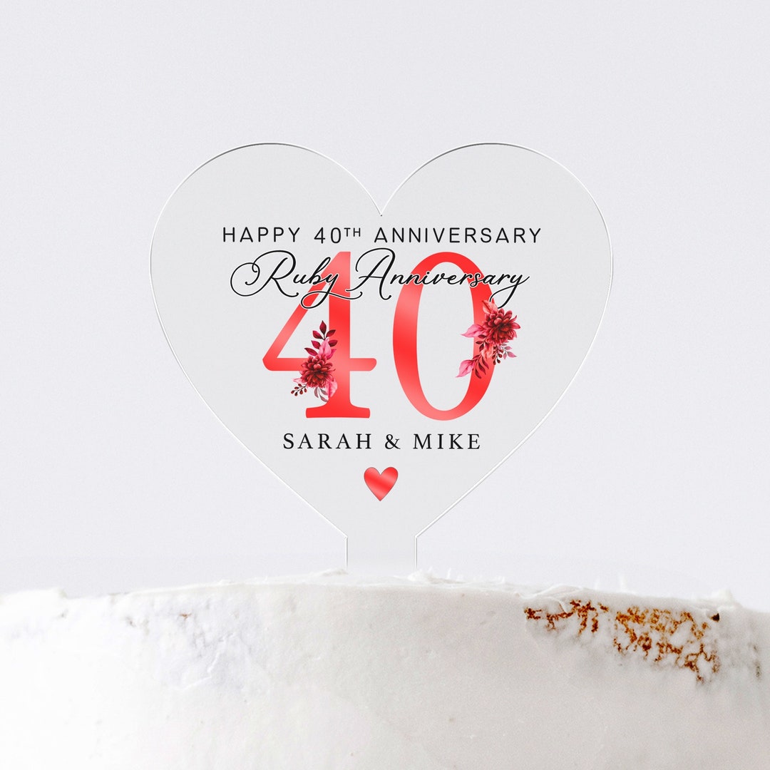 Personalised 40th Anniversary Cake Topper, Ruby Anniversary Cake Topper ...