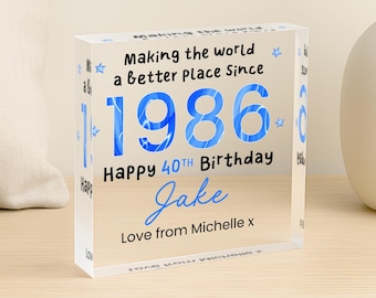 Personalised Happy 40th Birthday Gift For Him, Born in 1986 Keepsake Plaque