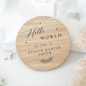 Personalised New Baby Plaque, Hello World Plaque, New Baby Keepsake Gift, Baby Name Announcement, Wooden Plaque, Baby Sign, New Parents Gift