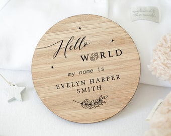 Personalised New Baby Plaque, Hello World Plaque, New Baby Keepsake Gift, Baby Name Announcement, Wooden Plaque, Baby Sign, New Parents Gift