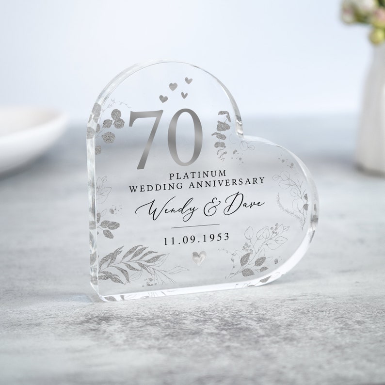 Personalised 70th Anniversary Gift, Platinum Anniversary Heart Plaque, Wedding Anniversary Gifts, 70th Anniversary Gift for Husband Wife image 3