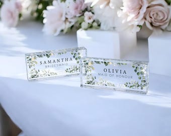 Personalised Floral Wedding Table Place Names, Clear Acrylic Block Names, Wedding Table Signs, Table Numbers, Table Decor, Table Place Names