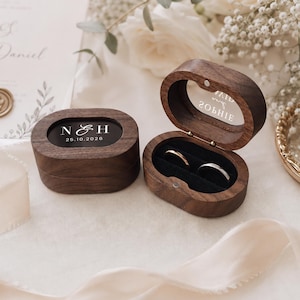 Personalised Walnut Wedding Ring Box, Oval Ring Bearer Box, Engagement Box, Proposal Ring Holder Keepsake