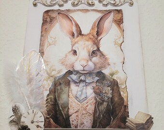 Rabbit decorative picture in shabby / vintage style - UNIQUE - Picture 2