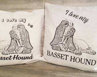 Cushion Cover - Basset Hound 40x40 - Unique - Handmade - Shabby Style