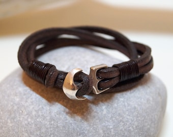 Leren armband wikkelarmband met anker